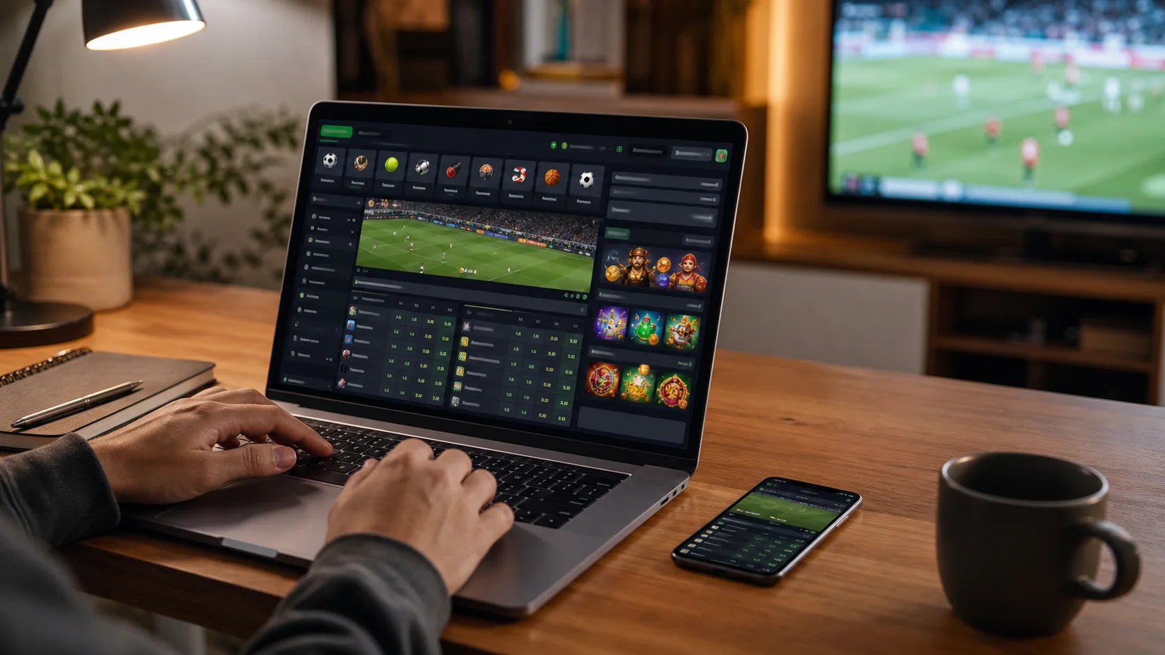 Plataforma jackpotcity em notebook e celular com apostas esportivas e cassino online